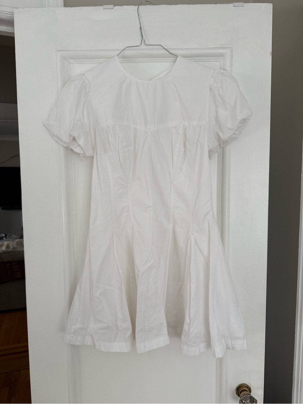 Anthropologie White Puff Sleeve Mini Dress